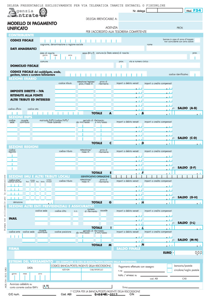 F24 per minimi e forfettari 2017