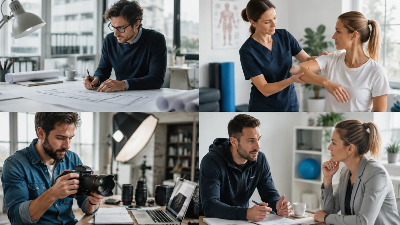 Professionisti al lavoro in diverse attività